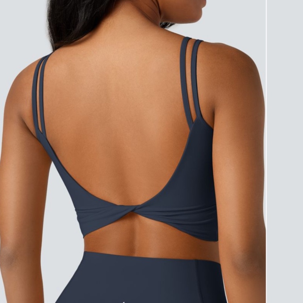 HALARA UltraSculpt Navy Double Straps Twisted Backless Cropped Yoga Tank - Picture 2 of 2